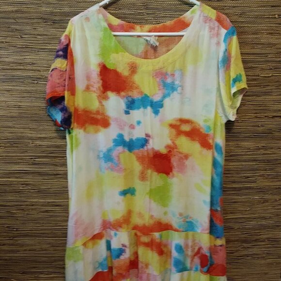 🌈 Sand Spirit Tie-Dye Beach Cover-Up | Boho Ruffle Rayon Dress | size XL - Picture 2 of 9